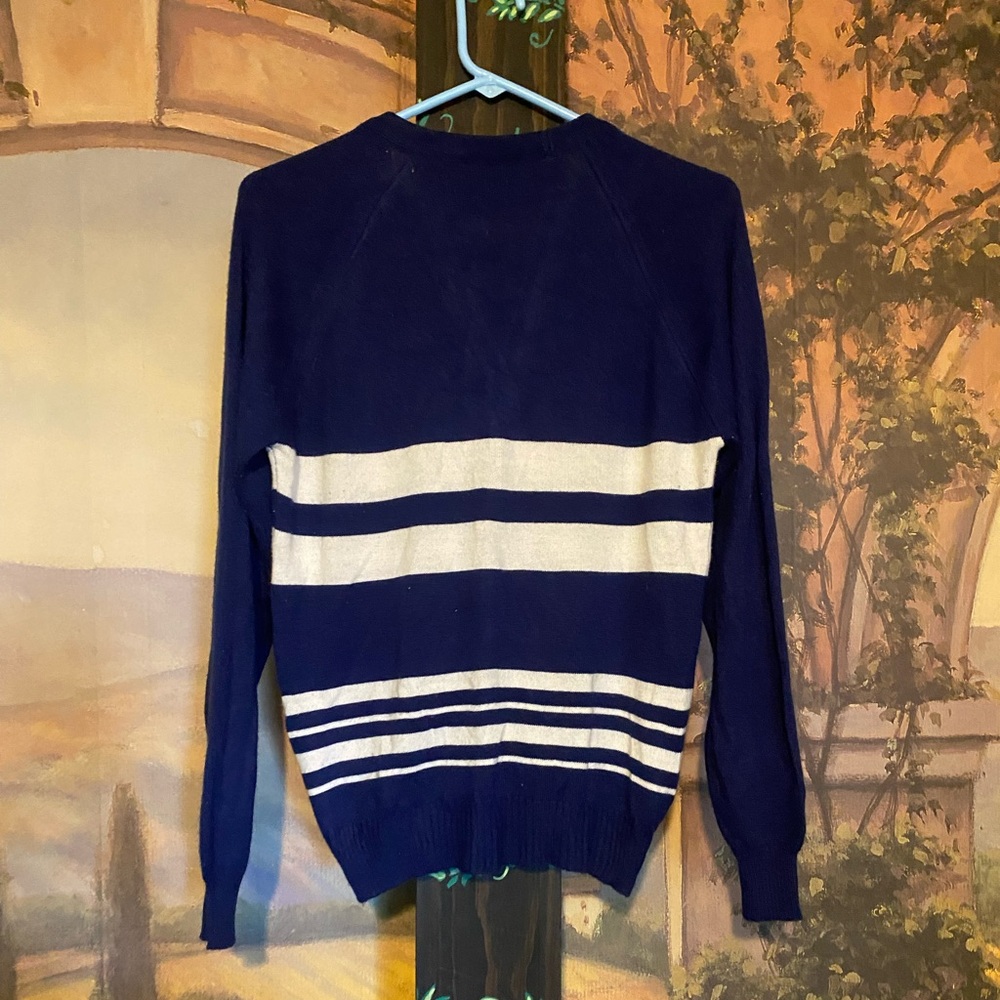 Navy striped button up cardigan sweater - Picture 3 of 4